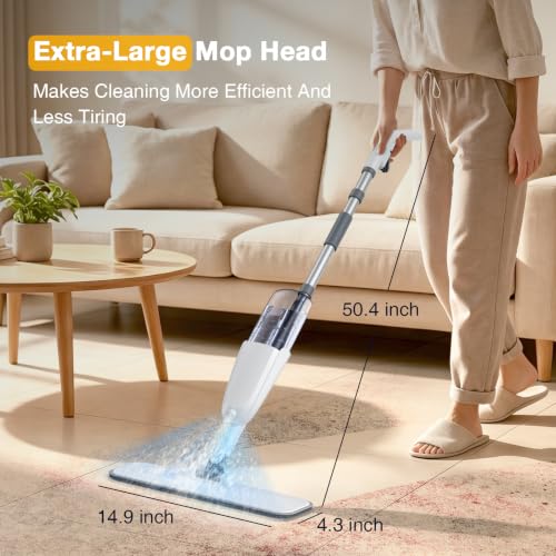 Spray Mop for Floor Cleaning, 500ml Water Tank, 3 Washable Reusable Pads, 360° Rotation Head, Wet Dry Spray Mop for Tile, Hardwood, Laminate, Vinyl & Marble Floor (Clean White)