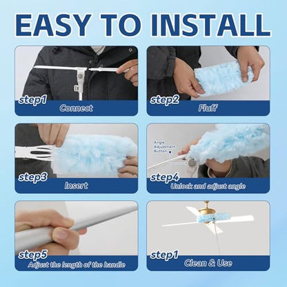 6 ft Duster Extended Handle with 20 Pcs Duster Refill for Swiffer, Duster with Extension Pole, Heavy Duty Duster Refills Kit for Ceiling Fan Blades, Cleaning, Furniture, Blind, Hard-to-Reach Areas