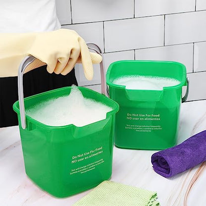 Roshtia 6 Pcs 3 Quart Cleaning Bucket Small Sanitizing Square Bucket Detergent Pail for Home Commercial Restaurant Kitchen Office School (Green) - color: Green