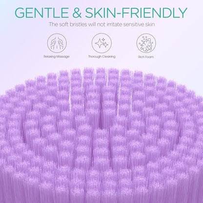 VOYOR Electric Body Brush Back Scrubber Silicone Body Scrubber Two-Way Rotating Brush Head for Deep Cleaning, Exfoliation, 4 Attachments Long Handle IPX6 Rechargeable Shower Brush BC300 (Purple) - color: Purple
