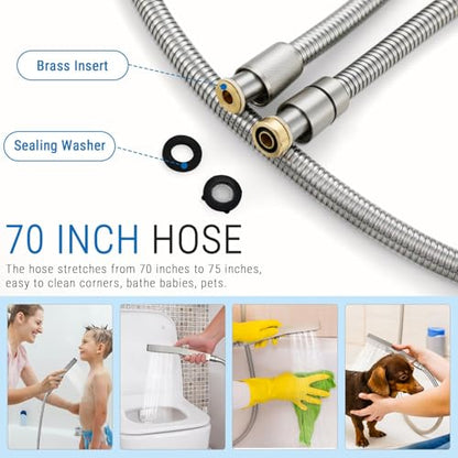 G-Promise All Metal Handheld Shower Set with 3-Function Showerwand, included Handheld Holder to Control on/off Switch and 71 Inch Tangle-Free Stainless Steel Hose Brushed Nicke - color: Brushed Nickel