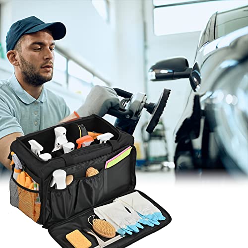 Large Car Detailing Bag, Cleaning Caddy with Lid and Handle for Auto Detailing Supplies, Car Cleaning Storage Trunk Organizer for Polisher and Vehicle Wash Tools, Black - size: L(16.5*10.5*12.7in)