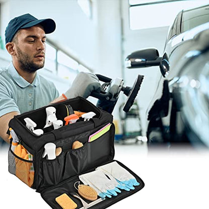 Large Car Detailing Bag, Cleaning Caddy with Lid and Handle for Auto Detailing Supplies, Car Cleaning Storage Trunk Organizer for Polisher and Vehicle Wash Tools, Black - size: L(16.5*10.5*12.7in)
