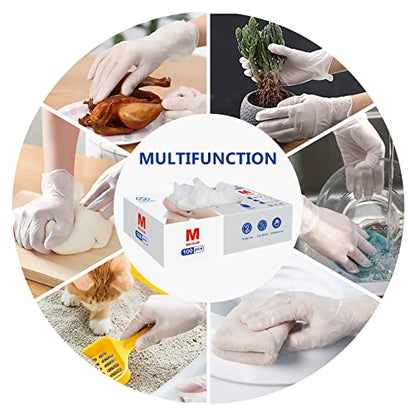 squish Disposable Gloves, 100 Count 4 mil Clear Vinyl Gloves Latex Free Powder-Free Health Glove Cleaning Rubber Glove for Kitchen Cooking Cleaning Food Handling, Medium - size: Medium (Pack of 100)