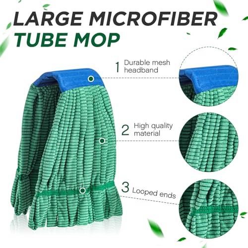 Hushee 6 Pack Large Microfiber Tube Mop Heads 18 oz Heavy Duty Commercial Industrial Wet Mop Head Refill Reusable Machine Washable Looped End Mopheads for Hardwood, Tile, Laminate Floors, Green - color: Green