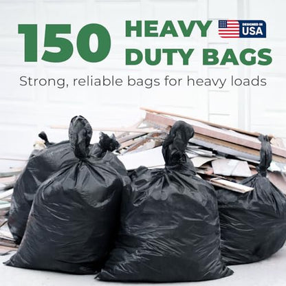EconoHome Heavy Duty Contractor Garbage Bags - 2.8 Mil Extra Thick - 55-60 Gallon Trash Bags for Construction, Demo & Commercial Use, Lawn & Yard Cleanup - Extra Large 38x53" Made in USA, 150 Count