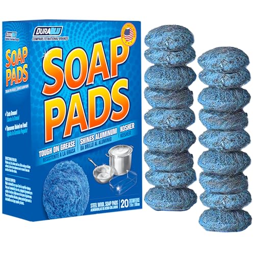 SCRUBIT 20 PK Steel Wool Soap Pads - [Updated Not-Kosher!] - Metal Scouring Cleaning Pads for Dishes, Pots and Ovens - Pre-Soaped scrubbing Pads for Easy Cleaning of Tough Kitchen Grease and Oil
