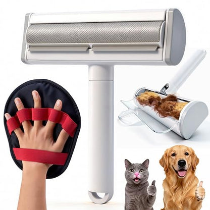 2 in 1 Pet Hair Removal Set, Reusable Dog Hair Remover & Cat Hair Remover, Pet Hair Remover with Roller & Glove, Pet Hair Removal Tool for Clothing, Couch, Furniture & Laundry
