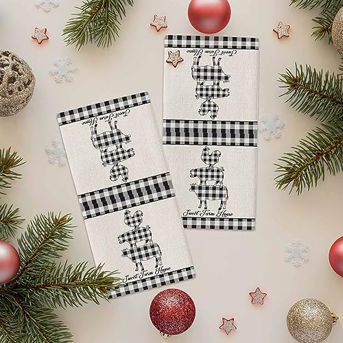 Farm Buffalo Plaid Kitchen Towels, Absorbent Microfiber Hand Towels for Kitchen Bathroom Bar Decorative Pig Cow Chicken Ultra Soft Resuable Cleaning Cloths Washable Fast Drying - size: 18" x 28"