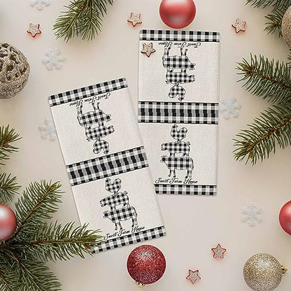 Farm Buffalo Plaid Kitchen Towel Set of 4, Absorbent Microfiber Hand Towels for Kitchen Bathroom Bar Decorative Pig Cow Chicken Ultra Soft Resuable Cleaning Cloths Washable Fast Drying - size: 4PCS-18" x 28"