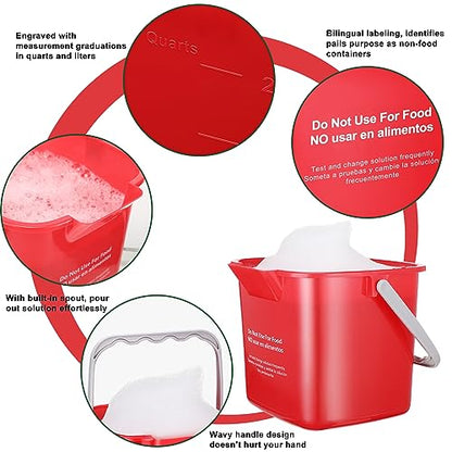 Yaomiao 4 Pcs Cleaning Bucket 3 Quart Small Sanitizing Square Bucket Detergent Pail with Measurements Spout and Handle for Home Commercial Use Restaurant Kitchen Office School (Red) - color: Red