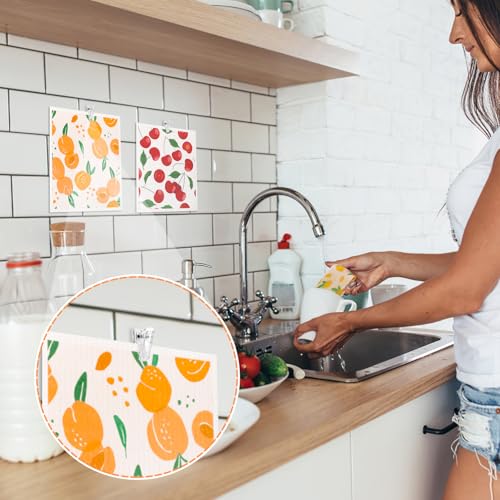 Needbrock 6 Pack Fruit Swedish Dishcloths for Kitchen,Swedish Rags Dish Towels with Clips, Reusable Paper Towels Washable Absorbent Cellulose Sponge Cloths for Countertop Dishes Cleaning - color: Fruit Pattern