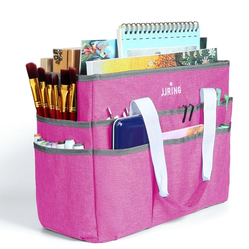 JJRING Craft Organizer Tote Bag, Large Art Storage Caddy with Multiple Pockets, Deep Red Sewing Bag for Art, Craft, Scrapbooking, Medical, and Office Supplies Storage - color: Deep Red, size: Large