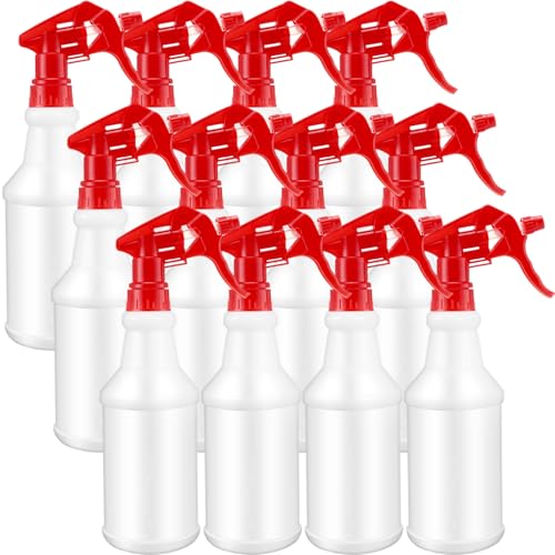 Eccliy 12 Pcs 16 Oz Plastic Spray Bottle, Adjustable Empty Reusable Sprayer for Cleaning, Planting, Water, Bathroom and Kitchen, BBQ, Commercial and Residential (Original,Pure Red) - color: Pure Red, size: Original