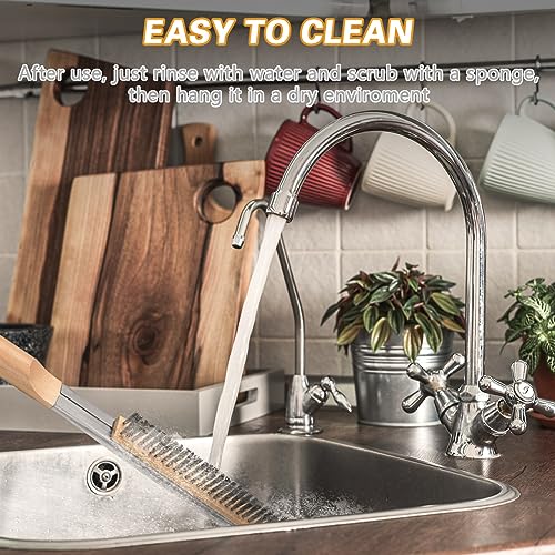 Aolso Pizza Oven Brush, 26" Brush and Stainless Steel Scraper for Pizza Stone, BBQ Grill Cleaning Brush Non Scratch Heat Proof Stainless Steel Bristles with Screwdriver for Pizza Oven Accessories - size: 26" Stainless Steel Bristles