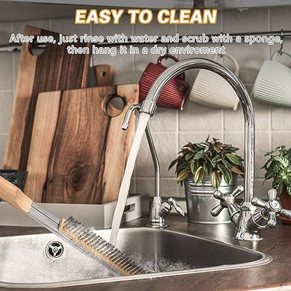 Aolso Pizza Oven Brush, 26" Brush and Stainless Steel Scraper for Pizza Stone, BBQ Grill Cleaning Brush Non Scratch Heat Proof Stainless Steel Bristles with Screwdriver for Pizza Oven Accessories - size: 26" Stainless Steel Bristles