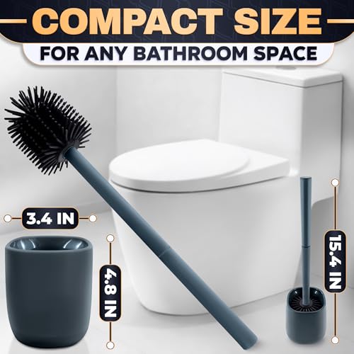 Toilet Brush and Holder Set - Silicone Toilet Brush Cleaner with Dark Grey Holder Base, Compact Accessory for Small Spaces - Easy to Place & Simple to Store After Use, Plastic Bathroom Cleaning Tool - color: Gray