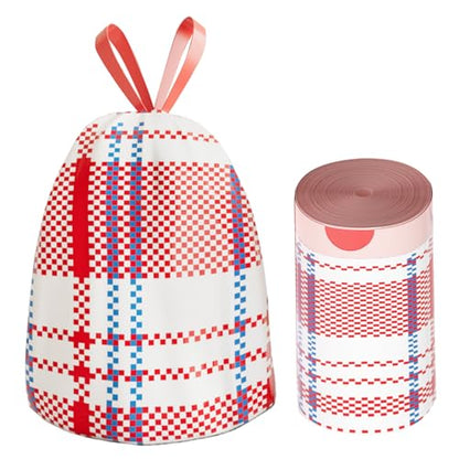 4 Gallon Trash Bags, Small Garbage Bags with Drawstring and Printed Striped Design, Tear-Free, Leakproof & Durable Small Trash Bags for Bathroom, Office, 50 Count - style: 4 Gallon Striped Trash Bags - 50 Counts