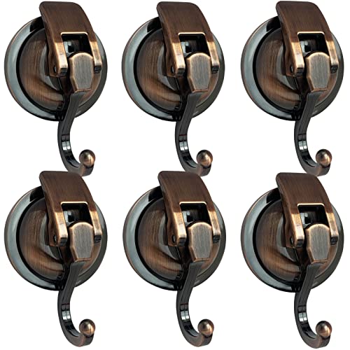 Heavy Duty Vacuum Suction Shower Hooks - Glass Suction Cup Hooks, for Bathroom Robe or Garland Decoration (Antique Brass, 6 Pack) - color: Antique Brass, size: 6 Pack