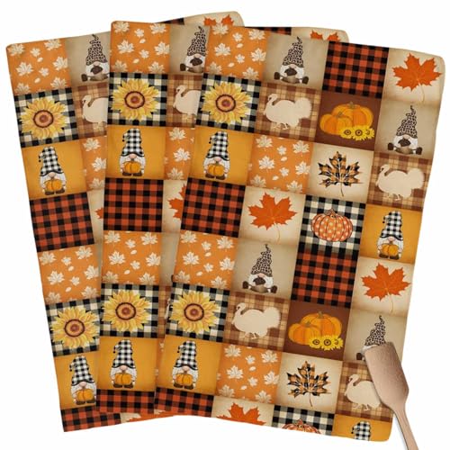Fall Kitchen Towels Gnome Turkey Pumpkin Thanksgiving Hand Towels Buffalo Check Plaid Dish Towel Cleaning Cloth Soft Absorbent Quick Drying 3 Pack Dish Cloths for Kitchen, Bathroom Autumn Decoration - color: Orange Plaid, size: 3PCS