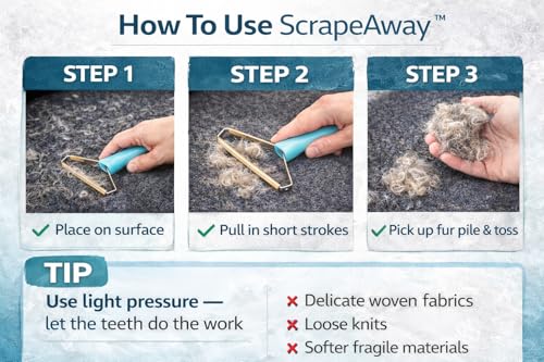 Lazy Lola™ ScrapeAway Pet Fur Scraper – Reusable Dog & Cat Hair Remover Tool for Furniture, Carpets & Car Interiors – No Batteries or Refills, Heavy-Duty Metal Pet Hair Cleaner