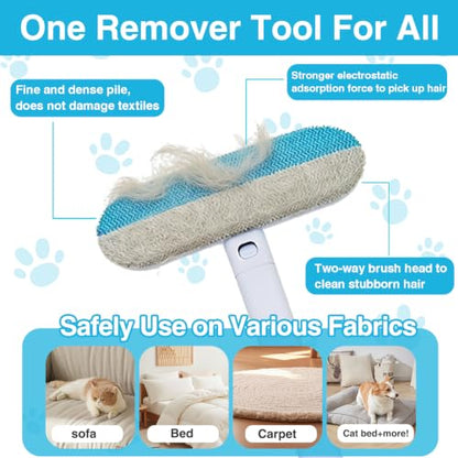 Pet Hair Remover 4 in 1, Reusable Long Handle Dog Hair Remover Brush, 24Inch Reusable Lint Brush for Dog and Cat Hair, Washable Lint Cleaner on Couches, Carpets, Car Seat, Clothes, Bedding