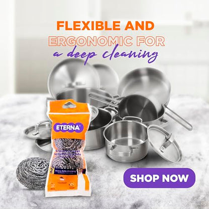ETERNA Stainles Steel Scrub Bag, Dish Scrubbers for Cleaning Kitchen and Household, Steel Scrubbers for Cleaning Dishes, 2 Scrubbers