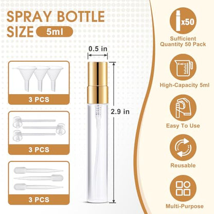 Mini Glass Spray Bottle 50pcs 5ml Clear Spray Bottle Empty, Fine Mist Refillable Mini Perfume Spray Bottle, Perfume Atomizer, Travel Spray Bottle For Hair, Small Empty Sample Containers Portable - style: Spray Bottle5ml-50P
