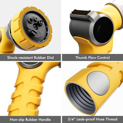 RESTMO Heavy Duty Hose Nozzle, Metal Garden Water Hose Sprayer with 7 Watering Patterns, Thumb Control, On Off Valve, High Pressure Nozzle Sprayer for Watering Plants, Car and Pet Washing, Yellow - color: Yellow