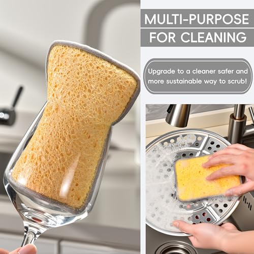 METUUTER 12 Packs Kitchen Sponges Stitching with Stainless Steel Fibers - 5.5x4 in Soft Cleaning Sponge for Non-Stick Pans, Dishes & Tough Grease Odor-Resistant, Durable Dish Sponges - color: Yellow
