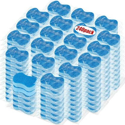 Tanlade 240 Pcs Individually Wrapped Sponges Kitchen Bulk Non Scratch Scouring Sponges for Dishes Household Cleaning Travel Apartments Hotel Car (Blue) - color: Blue