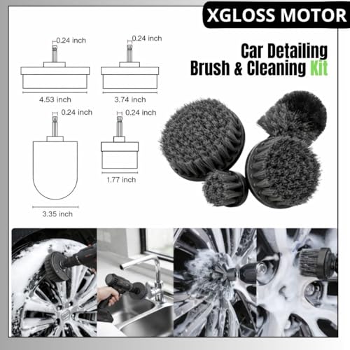 XGloss Motor™ 19-Piece Car Detailing Brush & Cleaning Kit – Drill Brush Set, Detail Brushes, Wheel Brushes, Wash Mitt, Towel, Vent & Dusting Brushes, Applicator Pad & Storage Bag