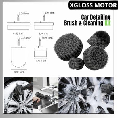 XGloss Motor™ 19-Piece Car Detailing Brush & Cleaning Kit – Drill Brush Set, Detail Brushes, Wheel Brushes, Wash Mitt, Towel, Vent & Dusting Brushes, Applicator Pad & Storage Bag