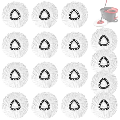 16Pack Spin Mop Replacement Heads,Spinning Mop Replace Head for Floor Cleaning, 100% Microfiber Mop Head Replacement Compatible with Triangle Spin Mop Refill for Easy Wring Mop,White - size: 16Pack
