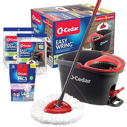 O-Cedar EasyWring Microfiber Spin Mop & Bucket Floor Cleaning System + 2 Extra Mop Head Replacements with Lavender Pac (Variety Pack) - size: EW + 2 Refills W/Lavender PACS