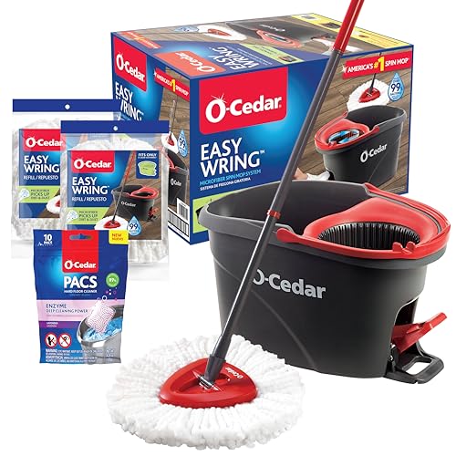 O-Cedar EasyWring Microfiber Spin Mop & Bucket Floor Cleaning System + 2 Extra Mop Head Replacements with Lavender Pac (Variety Pack) - size: EW + 2 Refills W/Lavender PACS