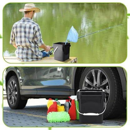 Suzile 10 Pcs Food Grade Square Bucket with Lid 1 Gallon Plastic Bucket 4.5L Utility Industrial Pail with Handle Container for Food Oil Tub Water Fishing Paint House Cleaning Car Washing (Black) - color: Black
