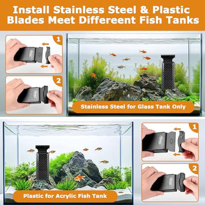 hygger Magnetic Fish Tank Cleaner, Aquarium Glass Cleaner with 2 Detachable Algae Scraper Blade, Floating Scrubber Brush for 1/5"-1/2" Glass/Acrylic Thick Tank, Strong Magnet Algae Remove Tool, M - size: M (1/5"-1/2")