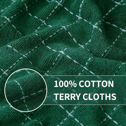 Homaxy 100% Cotton Terry Kitchen Towels(Dark Green, 13 x 28 inches), Checkered Designed, Soft and Super Absorbent Dish Towels, 8 Pack - color: Dark Green, size: 13 X 28 - 8 Pack