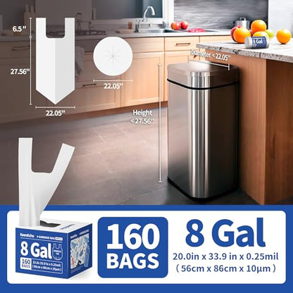 Small Trash Bags with Handles - Ocean Plastic Upcycling - Plastic Garbage Bags, Can Bin & Waste Basket Liner for Kitchen, Bathroom, Office and Pets,8 Gallon 160 Count White - color: 8Gal White, size: 1 DISPENSER BOX