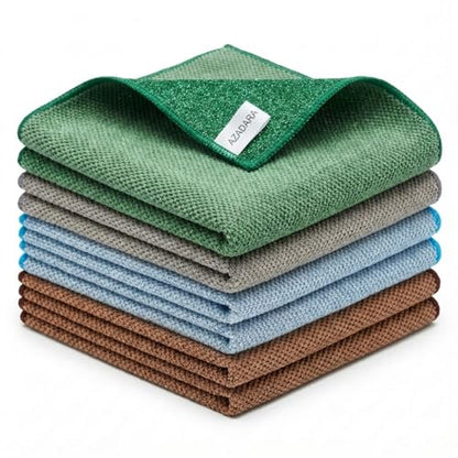 2-in-1 Scrub & Wipe Microfiber Cleaning Cloths – Non-Scratch Scrubbing Side + Soft Absorbent Side – Reusable Dual-Sided Cleaning Towels (6 Pack) - size: 6 Pack