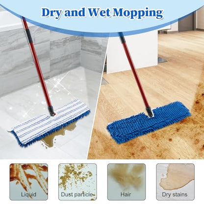 3 Pack Mop Heads Replacements for Ocedar Dual-Action Flip Mop, Spin Mop Replace Heads with Microfiber&Chenille Mop Refills Double Sided for All Floor Dry/Wet Use,Machine Washable,Reusable Mop Pads - color: 3 Pack Blue Chenille Flip Mop Pads
