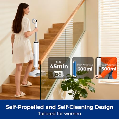 Wet Dry Vacuum Mop, 180°Lay-Flat Cordless Vacuum Mop All in One, Floor Cleaner Machine, 45 Minutes Long Runtime Electric Mop, 158℉ Self-Cleaning, Edge Cleaning, Self-Propelled Vacuum Mop Combo - size: HCLA3Pro