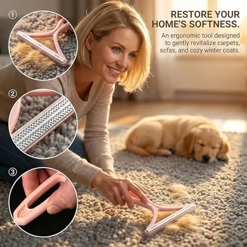 Pet Hair Remover Carpet Scraper - Lint Remover Tool with Two Way Edge for Sofa Coat Rug Bedding Furniture 1Pack(Light Pink) - color: Light Pink