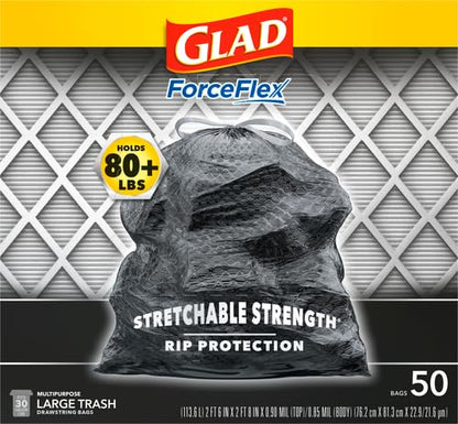Glad Large 30 Gallon Trash Bags,Unscented Heavy Duty Garbage Bags,Forceflex with Drawstring,(Packaging May Vary), 50 Count (Pack of 150) - size: 50 Count (Pack of 150)
