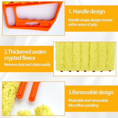 2 Pcs Blinds Cleaner Duster Tool 7 Finger Microfiber Washable Mini Window Dusters for Cleaning Dust Remova for Window Air Conditioner Vent Fans Venetian Shades Wood Blinds Dust Dirt - color: Orange