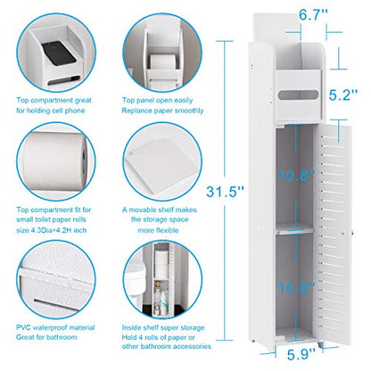 AOJEZOR Toilet Paper Holder Stand: Small Bathroom Storage Cabinet for Small Spaces,White - color: White