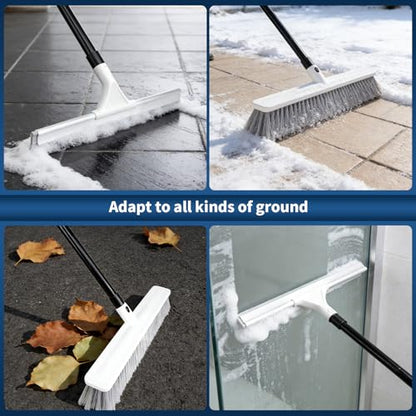 Heavy Duty Push Broom Outdoor & Rubber Floor Squeegee Set with 63 Inch Extra Long Telescoping Handle, Deck Brush, Concrete, Garage & Shop Broom, Squeegee for Floor, Tile & Glass