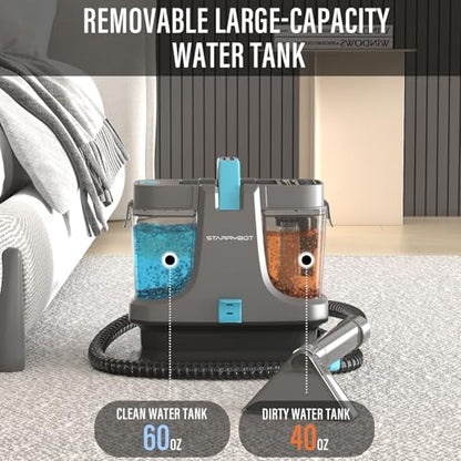 Starrybot Portable Carpet Cleaner Machine with Steam and Heating Techology,18Kpa Powerful Suction with Versatile Tools for Pets, Couch,Spot Cleaner for Stairs/Furniture/Rug(Gray)