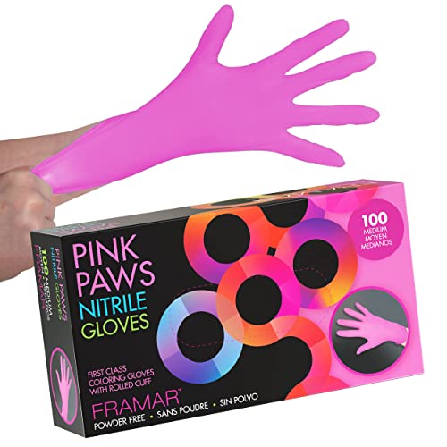 FRAMAR Pink Gloves Disposable Latex Free – Pink Nitrile Gloves Medium, Latex Free Glove Medium, Guantes De Nitrilo, For Hair Dye, Salon, Cleaning, Tattoo, Food Prep, Powder Free – 100 Pack - size: Medium, 100 Count (Pack of 1)